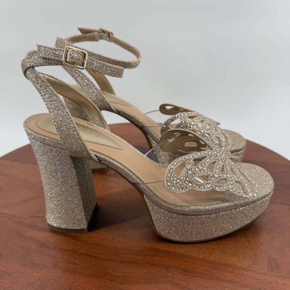 Copper Key Platform Sandals Womens Gold Glitter Butterfly Rhinestone 7M